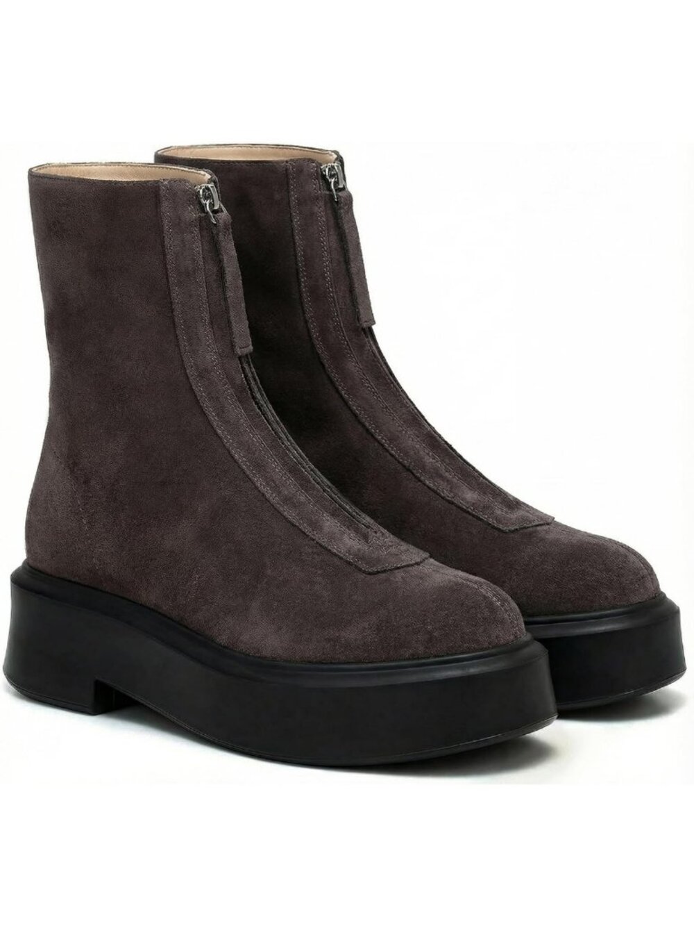 Stylish Women's Chunky Platform Ankle Boots with Front Zipper - Fall Combat